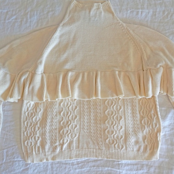 Pre-owned Project Naadam White Ivory Women's Size Medium Ruffle Mock Sweater - Picture 1 of 7